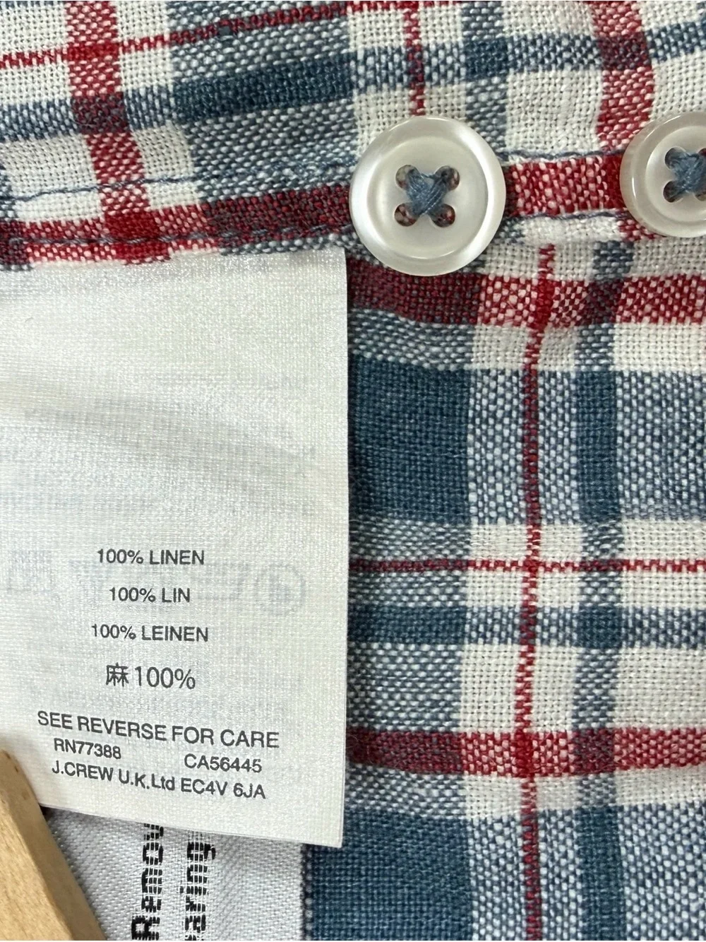 J Crew Baird McNutt Irish Linen Shirt Mens XL Blue Red Plaid Short Sleeve Button